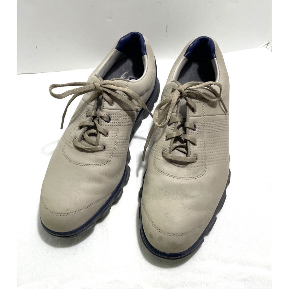 FootJoy DryJoys Tour Mens Golf Shoes 12 M Beige Blue Spikeless 53514
